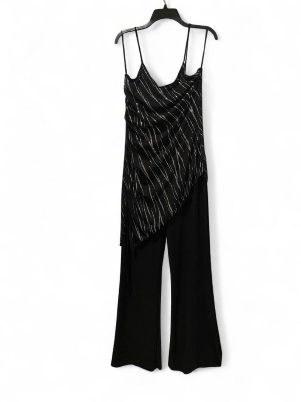Teenie Weenie Black Jumpsuit with Silver Diagonal Stripe Overlay